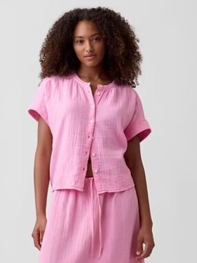 Gap Factory Pink Button-Front Gauze Top